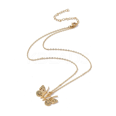 Initial Letter with Butterfly Pendant Necklace NJEW-C026-01G-W-1