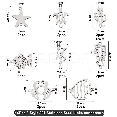 16Pcs 8 Style 201 Stainless Steel Links connectors STAS-BC0007-25-1