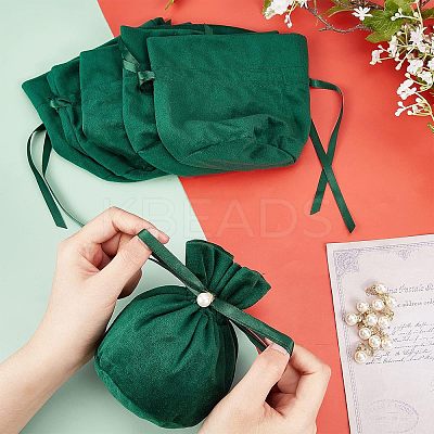Velvet Jewelry Bags with Drawstring & Plastic Imitation Pearl TP-NB0001-20B-1
