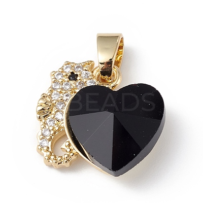 Real 18K Gold Plated Rack Plating Brass Micro Pave Cubic Zirconia Pendants KK-C015-02G-09-1