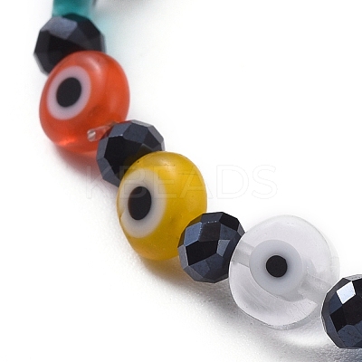 Handmade Evil Eye Lampwork Flat Round Beads Stretch Bracelets BJEW-JB05005-1