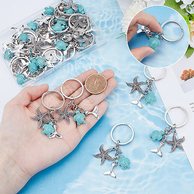 20Pcs Ocean Themne Synthetic Turquoise & Alloy Keychain KEYC-NB00016-1