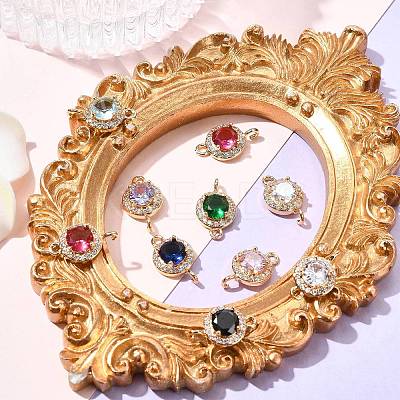 10Pcs Light Gold Plated Brass Pave Cubic Zirconia Connector Charms KK-CJ0002-26-1