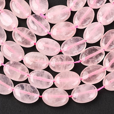 Natural Rose Quartz Flat Oval Bead Strands G-M206-28-1