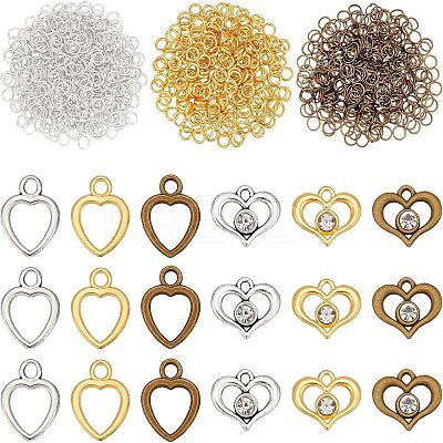 60Pcs 6 Style Heart Alloy Pendants FIND-FH0003-46-1