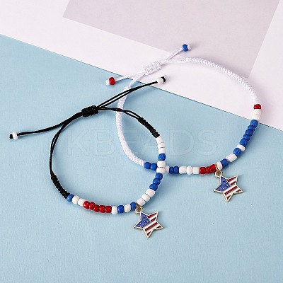 2Pcs 2 Style Alloy Enamel Charms Braided Bead Bracelets Set BJEW-SW00045-1