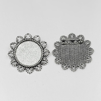 Vintage Tibetan Style Alloy Flower Brooch Cabochon Bezel Settings PALLOY-O037-45AS-1