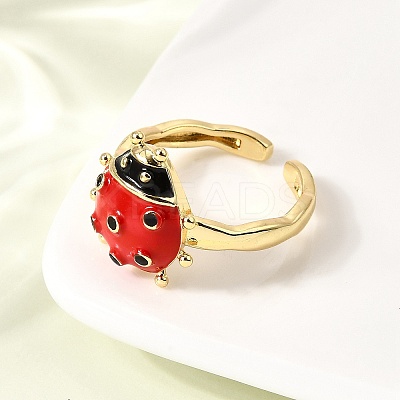 Brass Enamel Adjustable Open Cuff Rings for Women RJEW-I111-01G-07-1