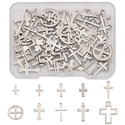60Pcs 10 Styles 201 and 304 Stainless Steel Pendants STAS-FS0001-91-1