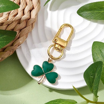 Lucky Clover Alloy Enamel Pendant Decoration HJEW-JM02502-01-1