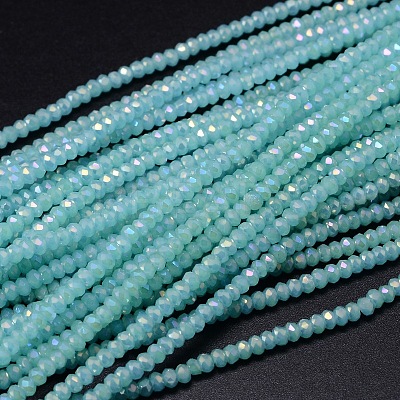 Faceted Rondelle Full Rainbow Plated Electroplate Glass Beads Strands EGLA-M004-3mm-B08-1