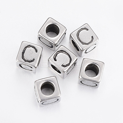 304 Stainless Steel Large Hole Letter European Beads LS-STAS-H428-01AS-C-1