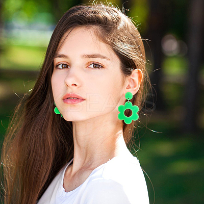 6 Pairs 6 Colors Flower Acrylic Dangle Stud Earrings with Steel Iron Pins for Women EJEW-AN0004-03-1