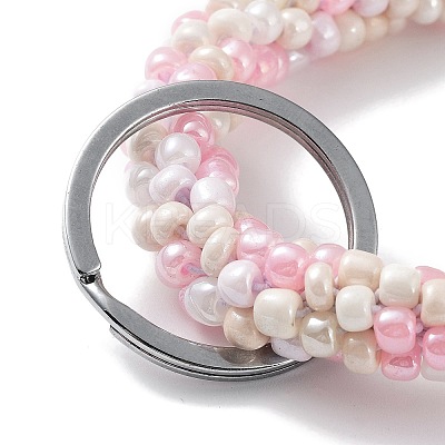 Glass Beaded Bracelet Wrist Keychain AJEW-Z018-01D-1
