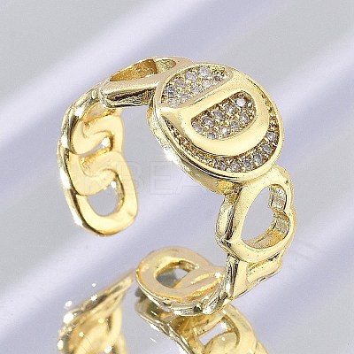 Brass Micro Pave Clear Cubic Zirconia Open Cuff Rings for Women RJEW-K289-02G-D-1