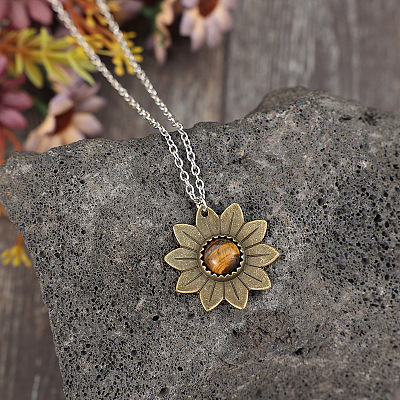 Alloy with Tiger Eye Flower Pendant Necklaces for Women FS-WGB1948-01-1