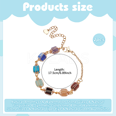 2Pcs Natural Mixed Gemstone Beads Link Bracelets for Women BJEW-UN00021-1