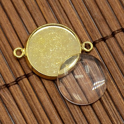 14mm Dome Clear Glass Cover and Golden Brass Cabochon Connector Setting Sets DIY-X0088-G-NR-1