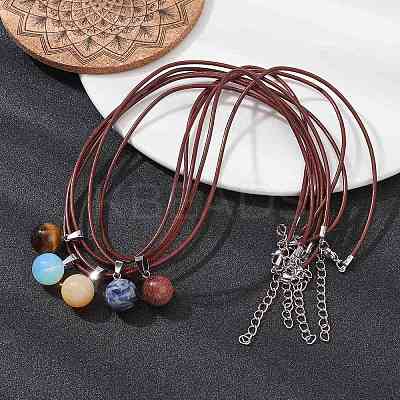 Natural & Synthetic Mixed Gemstone Round Pendant Necklaces NJEW-JN04478-1