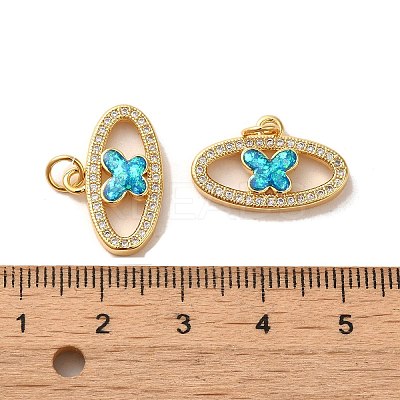 Brass Micro Pave Cubic Zirconia with Synthetic Opal Pendants KK-D096-11G-1