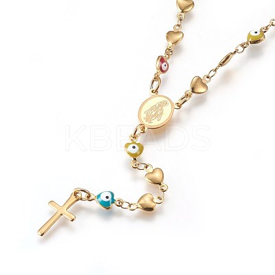 304 Stainless Steel Rosary Bead Necklaces NJEW-E133-03G-1