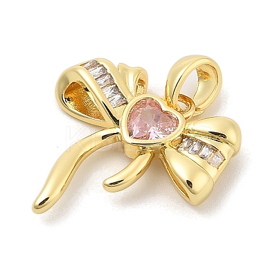 Rack Plating Bowknot Brass Clear Cubic Zirconia Pendants KK-S407-01G-B-1