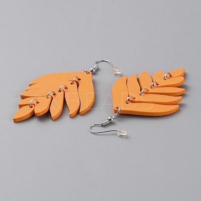 Wood Leaf Dangle Earrings EJEW-WH0010-25P-04-1