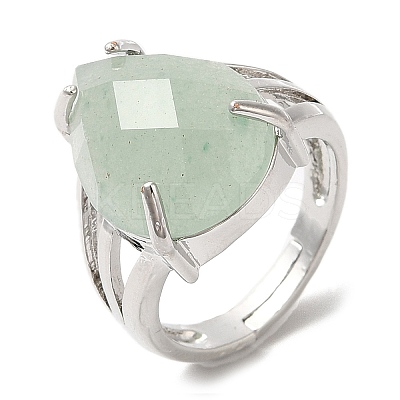 Natural Green Aventurine Teardrop Adjustable Rings RJEW-K241-03P-13-1