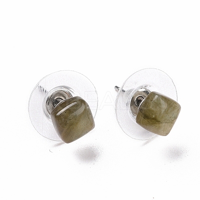 Natural Labradorite Ear Studs EJEW-K091-01P-01-1