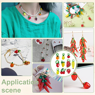 50Pcs 10 Styles Fruit Theme Glass Pendants GGLA-PH0001-70-1