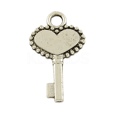 Tibetan Style Alloy Heart Skeleton Key Charms TIBEP-4368-AS-RS-1