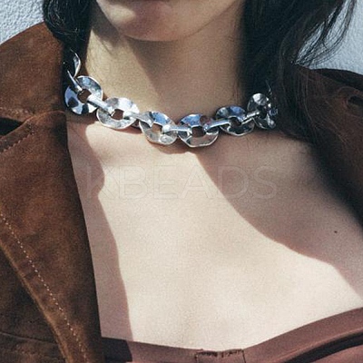 Iron & Alloy Flat Round Link Chain Necklaces for Women NJEW-U046-04P-1