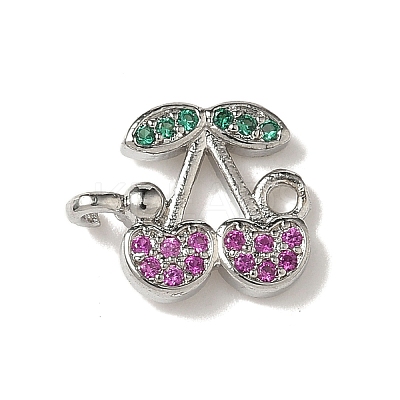 Brass Pave Green and Orchid Cubic Zirconia Cherry Connector Charms KK-I276-47B-P-1