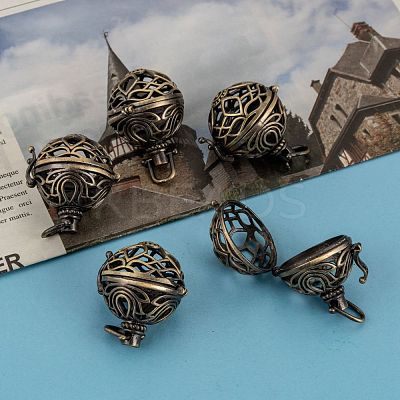 Round Brass Hollow Cage Pendants KK-L083-18AB-RS-1