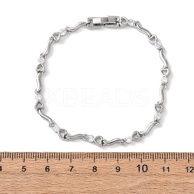 Brass Micro Pave Clear Cubic Zirconia Link Chain Bracelets for Women BJEW-D387-02P-1