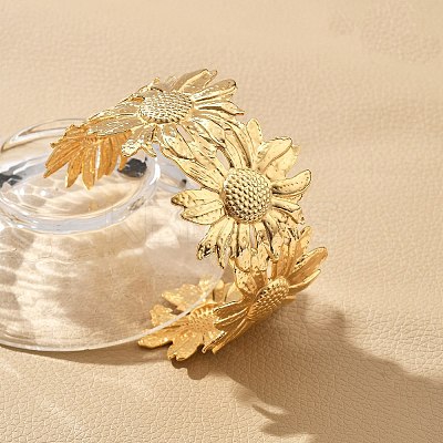 Ion Plating(IP) Flower 304 Stainless Steel Cuff Bangles for Women BJEW-A026-01G-01-1