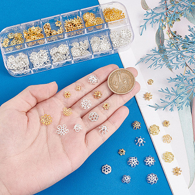 240Pcs 12 Style Alloy & Iron & Brass Bead Caps DIY-AR0003-75-1