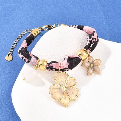 Flower 304 Stainless Steel & Natural Quartz Crystal Charm Bracelets BJEW-P375-01G-1