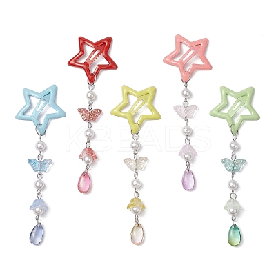 5Pcs Glass Beads and Alloy Star Snap Hair Clips PHAR-JH00124-1