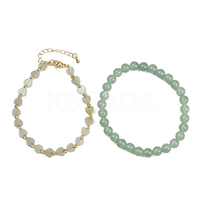 Natural Green Aventurine Beaded Bracelets Set for Women BJEW-G752-02G-07-1