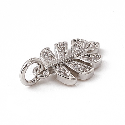 Brass Micro Pave Clear Cubic Zirconia Leaf Charms ZIRC-F132-62P-1