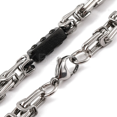 201 Stainless Steel Rectangle Byzantine Chain Necklace NJEW-F222-38EBP-01-1