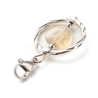 Alloy Linking Rings & Heart Natural Grey Agate Pendant Decorations HJEW-JM00604-01-1