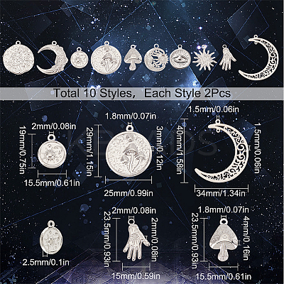 20Pcs 10 Style 304 Stainless Steel Pendants STAS-SC0004-80P-1