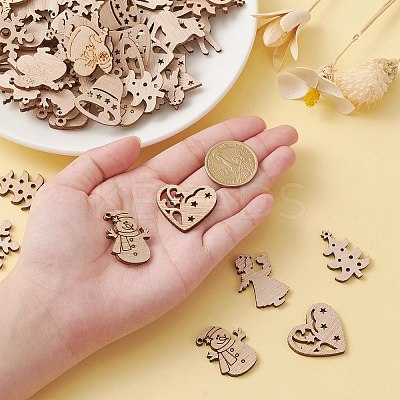 100Pcs Christmas Unfinished Wooden Ornaments WOCR-CJ0001-02-1