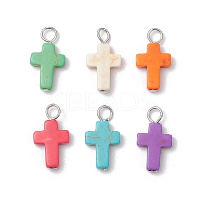 Dyed Synthetic Turquoise Pendants PALLOY-JF03687-1