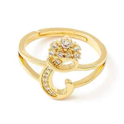 Clear Cubic Zirconia Initial Letter with Crown Adjustable Ring RJEW-M139-17C-1