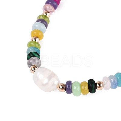 Rondelle Natural Agate & Pearl & Brass Beaded Necklaces for Women NJEW-T017-02G-1