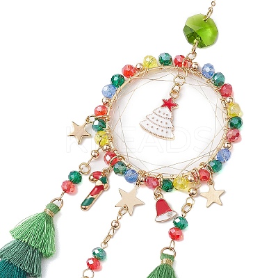 Christmas Theme Glass Beaded & Alloy Enamel Charm Hanging Ornaments HJEW-TA00245-1