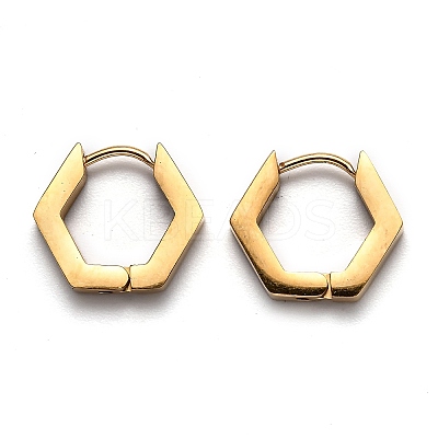 304 Stainless Steel Hexagon Huggie Hoop Earrings STAS-J033-03B-G-1